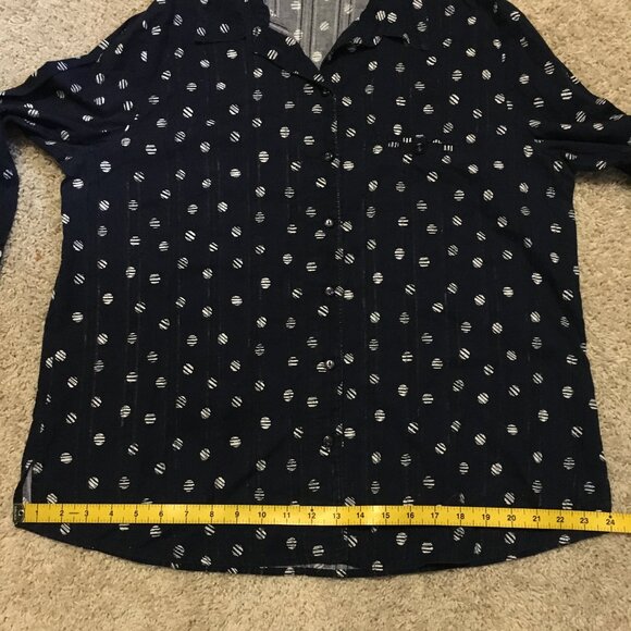 Alia 100% Cotton Navy Blue and White Broken Polka Dot Button Down Shirt - Picture 13 of 15